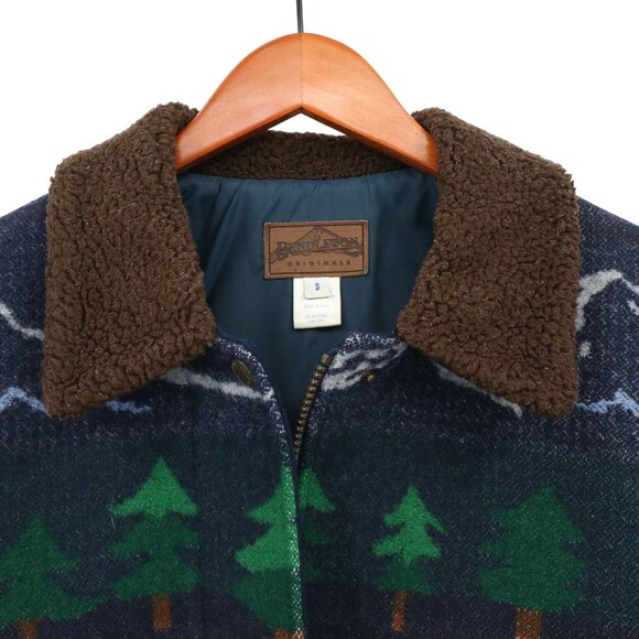Pendleton Originals Vintage Wool Blanket Coat Cabin Bear Fish Sherpa Women's S - Picture 3 of 9